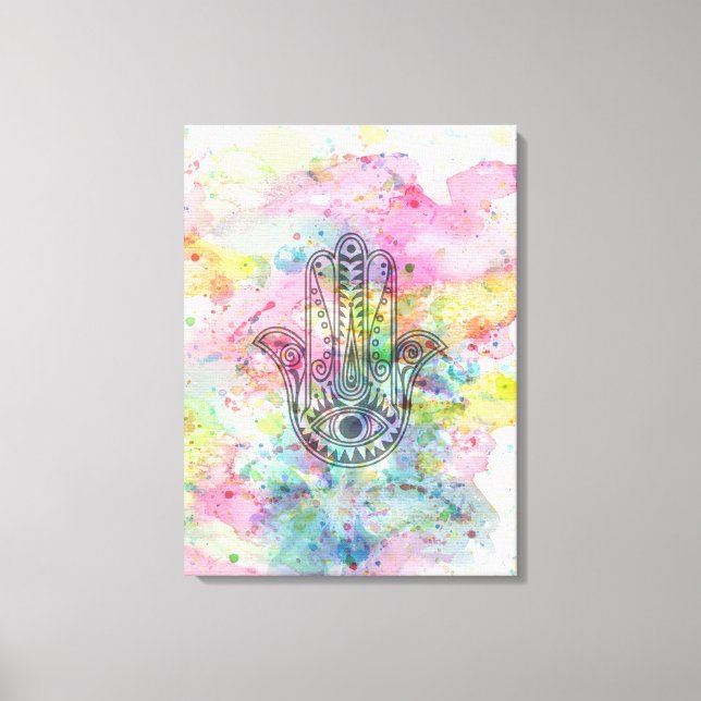 HAMSA Hand Symbol Colourful Watercolor Canvas Print (Front)