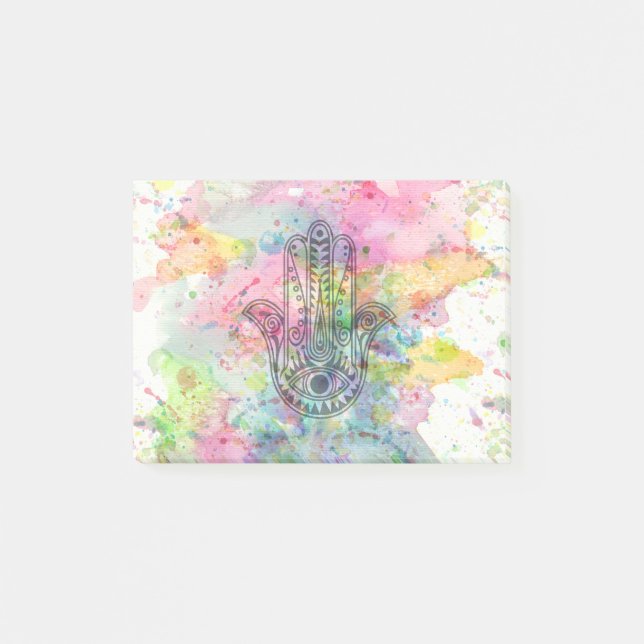 HAMSA Hand Symbol Colourful Watercolor Post-it Notes (Front)