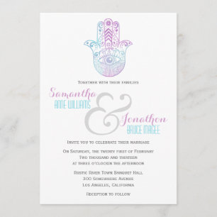 Hamsa Hand Wedding Purple and Blue Invitation