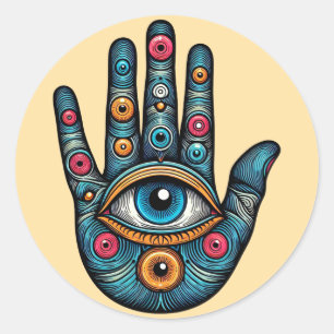 Hamsa Hand with and eye art illustration Classic Round Sticker