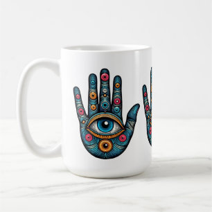 Hamsa Hand with and eye art illustration Coffee Mug