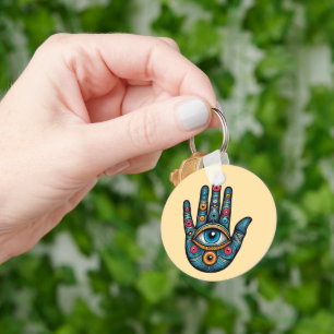 Hamsa Hand with and eye art illustration Key Ring