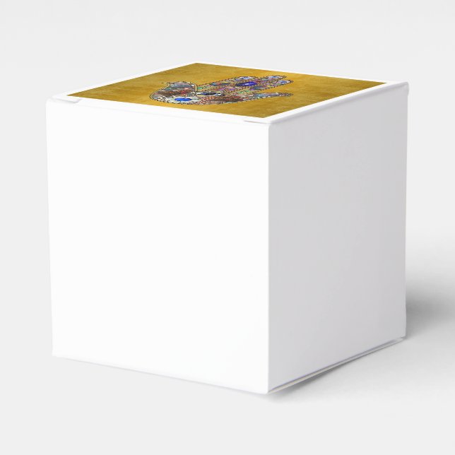 Hamsa Hearts Flowers Opal Art on Gold Favour Box (Front Side)