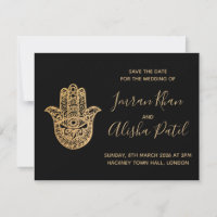 hamsa Henna Gold Black Desi Wedding Invitation