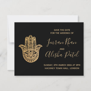 hamsa Henna Gold Black Desi Wedding Invitation