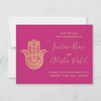 hamsa Henna Gold Pink Desi Wedding Invitation