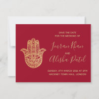 hamsa Henna Gold Red Desi Wedding Invitation
