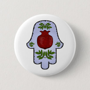 Hamsa, Pomegranate, Light Blue, Stained Glass Zazz 6 Cm Round Badge