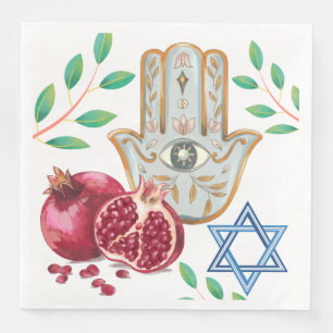 Hamsa Pomegranate Star of David Jewish Celebration Napkin