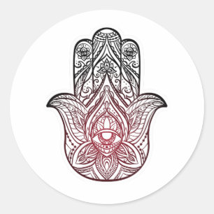 Hamsa with boho pattern  classic round sticker