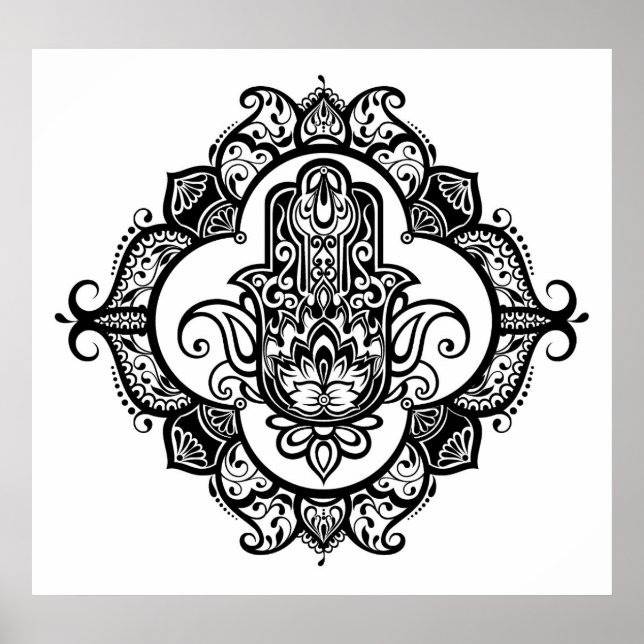 Hamsa With Ethnic Ornaments Doodle 2 Poster (Front)