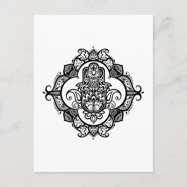 Hamsa With Ethnic Ornaments Doodle Postcard (Front)