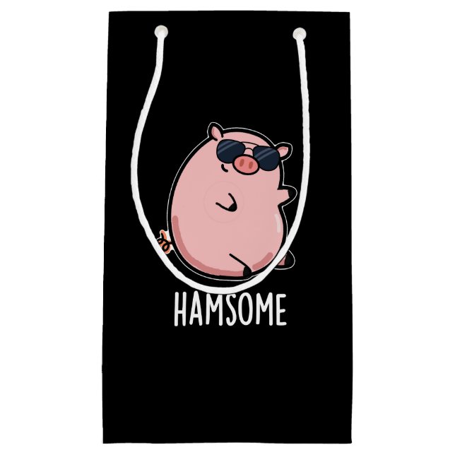 Hamsome Funny Pig Pun Dark BG Small Gift Bag (Front)