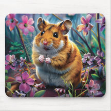 Hamster Among Pink Flowers