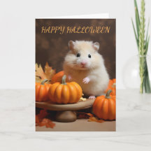Hamster Among The Pumpkins Halloween Card