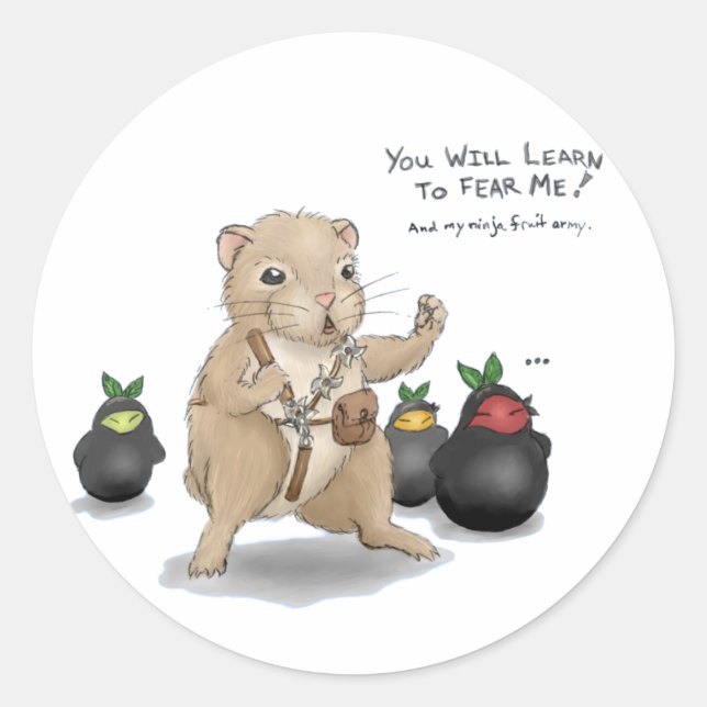 Hamster and Ninja Fruit Classic Round Sticker (Front)