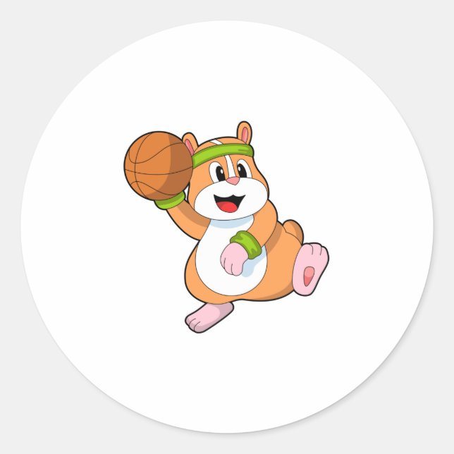 Hamster as Basketball player with Basketball Classic Round Sticker (Front)