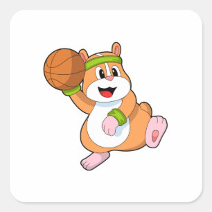 Hamster as Basketball player with Basketball Square Sticker