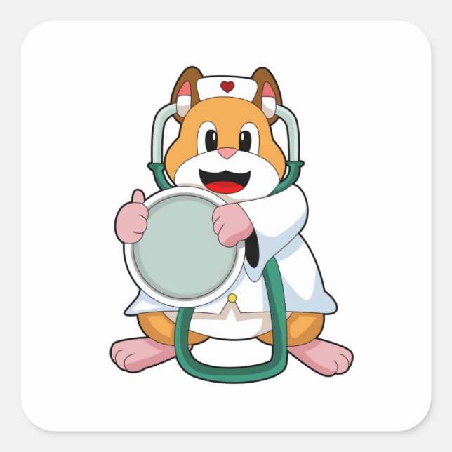 Hamster as Doctor with Stethoscope.PNG Square Sticker (Front)