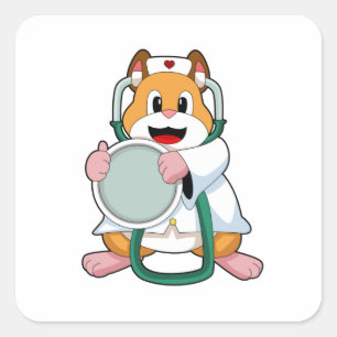 Hamster as Doctor with Stethoscope.PNG Square Sticker