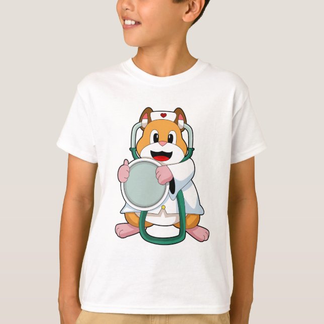 Hamster as Doctor with Stethoscope.PNG T-Shirt (Front)