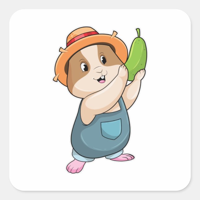 Hamster as Farmer with Zucchini Square Sticker (Front)