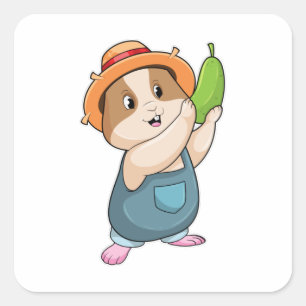 Hamster as Farmer with Zucchini Square Sticker
