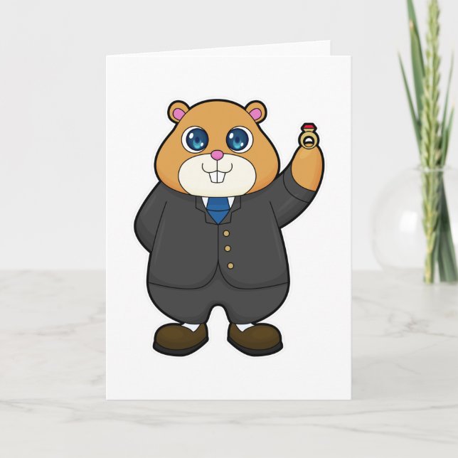 Hamster as Groom with Wedding ring Card (Front)