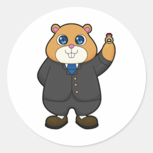 Hamster as Groom with Wedding ring Classic Round Sticker