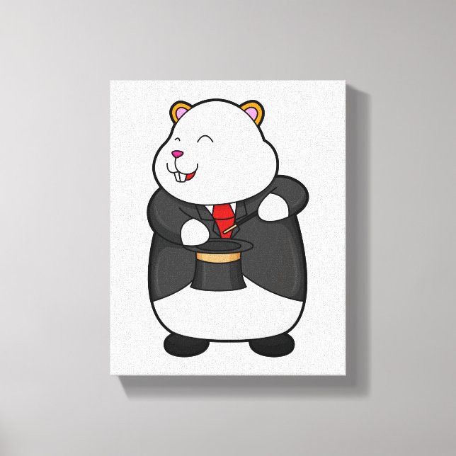 Hamster as Magician with Magic wand & Hat Canvas Print (Front)