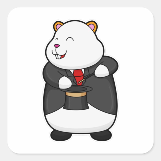 Hamster as Magician with Magic wand & Hat Square Sticker (Front)