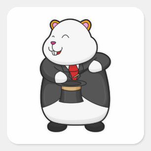 Hamster as Magician with Magic wand & Hat Square Sticker