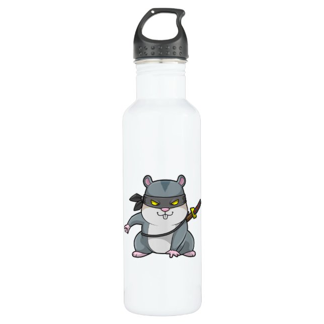 Hamster as Ninja at Martial arts with Sword 710 Ml Water Bottle (Front)