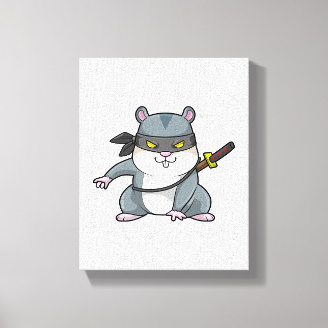 Hamster as Ninja at Martial arts with Sword Canvas Print (Front)