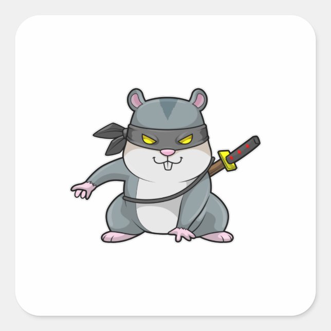 Hamster as Ninja at Martial arts with Sword Square Sticker (Front)