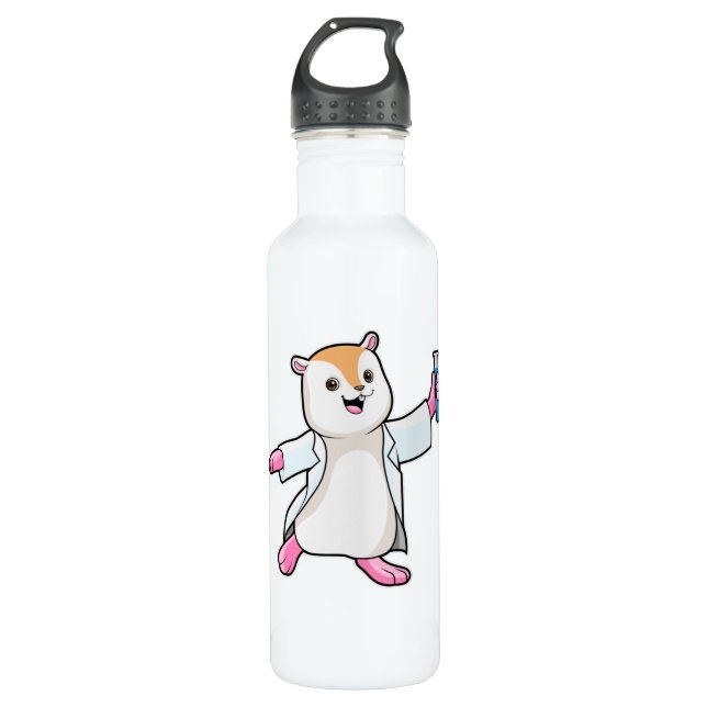 Hamster as Scientist with Test tube 710 Ml Water Bottle (Front)