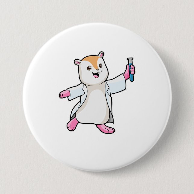 Hamster as Scientist with Test tube 7.5 Cm Round Badge (Front)