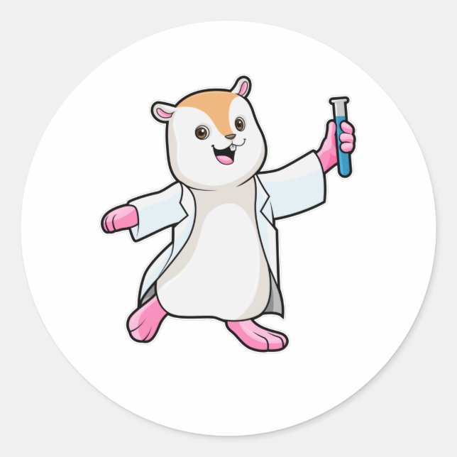 Hamster as Scientist with Test tube Classic Round Sticker (Front)