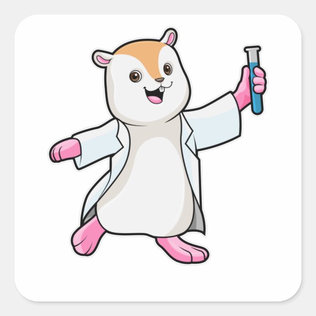 Hamster as Scientist with Test tube Square Sticker (Front)