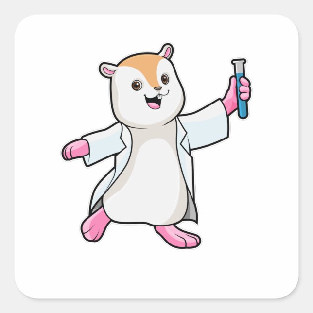 Hamster as Scientist with Test tube Square Sticker (Front)