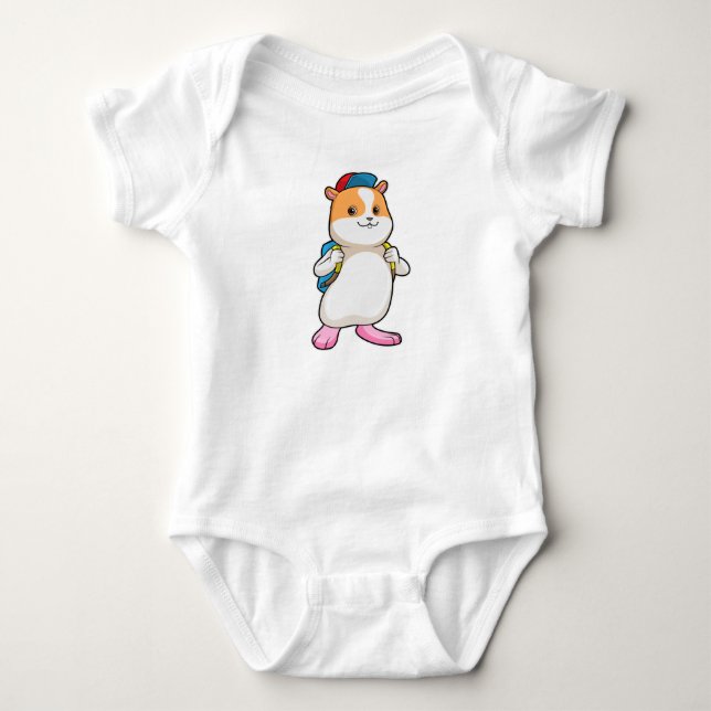 Hamster as Student with Backpack & Cap Baby Bodysuit (Front)