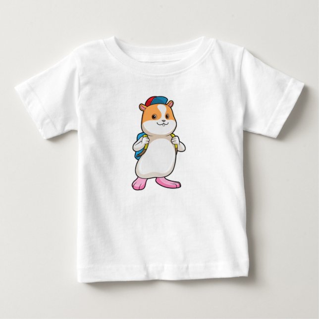 Hamster as Student with Backpack & Cap Baby T-Shirt (Front)