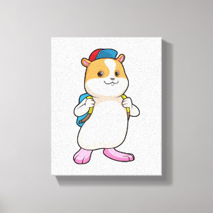 Hamster as Student with Backpack & Cap Canvas Print