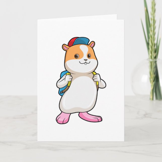Hamster as Student with Backpack & Cap Card (Front)
