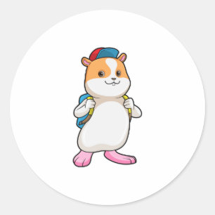 Hamster as Student with Backpack & Cap Classic Round Sticker