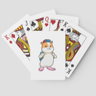 Hamster as Student with Backpack & Cap Playing Cards