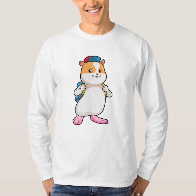 Hamster as Student with Backpack & Cap T-Shirt (Front)
