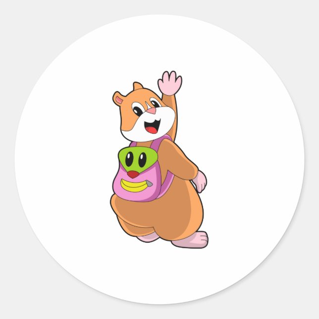 Hamster as Student with Backpack.PNG Classic Round Sticker (Front)