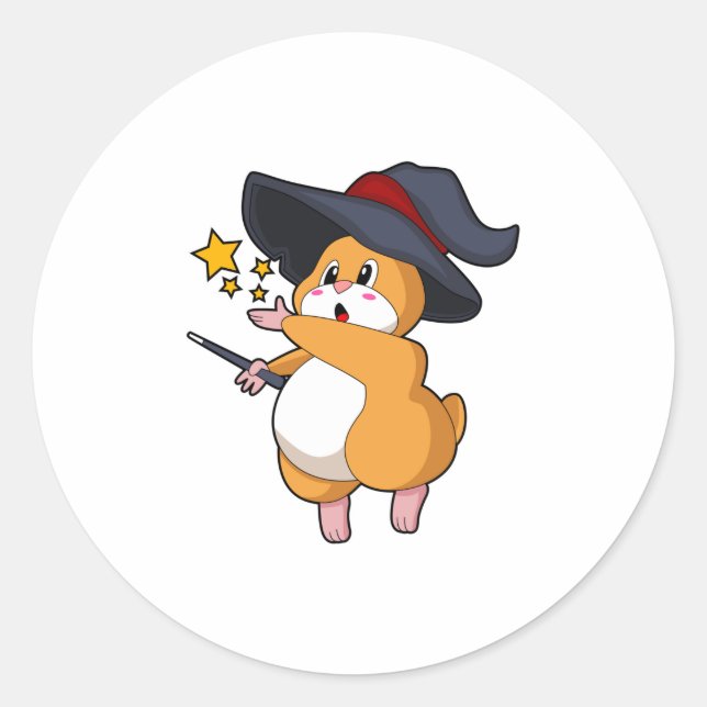 Hamster as Wizard with Magic wand Classic Round Sticker (Front)