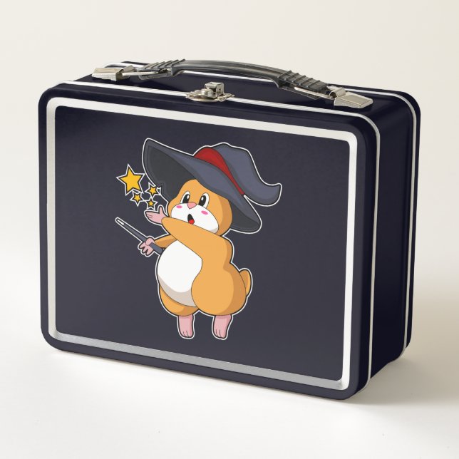 Hamster as Wizard with Magic wand Metal Lunch Box (Front)